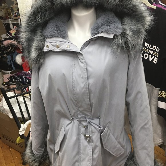 ANA Gray Faux Fur Parka Snow Ski Jacket Large Faux Fur - Picture 6 of 10